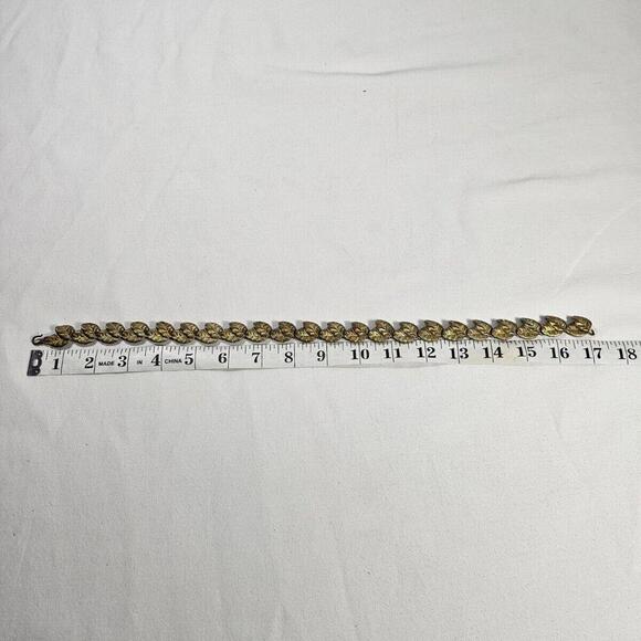 Vintage Double Row Leaf Necklace Gold Tone Mid-Century Designer 17" - Picture 8 of 8